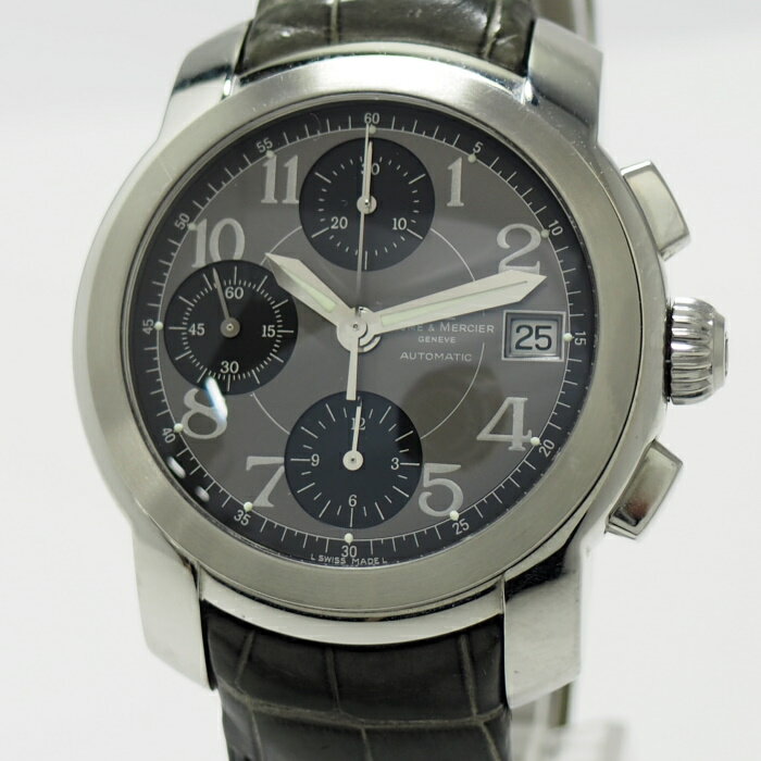 【中古】BAUME&MERCIER ケープランド クロノグラフ メンズ 腕時計 自動巻き SS レザー グレー文字盤 MOA08221 1