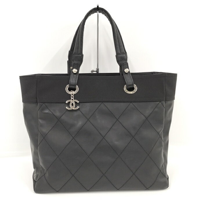 【中古】CHANEL パリビアリッツMM トートバッグ レザー ブラック A34209