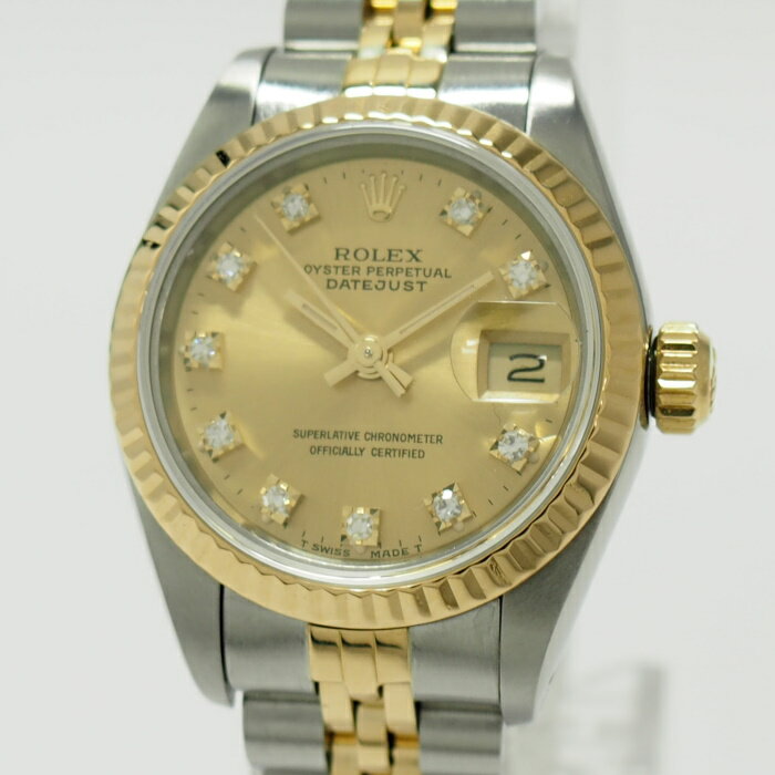 【中古】ROLEX デイトジャスト 10PD 自動巻き SS YG ゴールド文字盤 X番 69173G