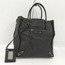 【中古】BALENCIAGA ザ ペーパー ハンドバッグ レザー ブラック 255412