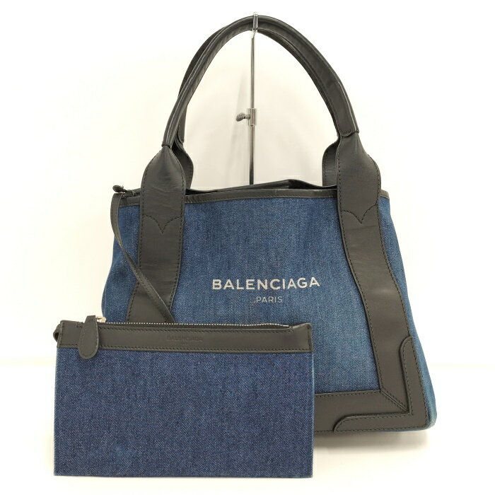 【中古】BALENCIAGA トートバッグ ネイビー カバス S デニム ブルー 339933