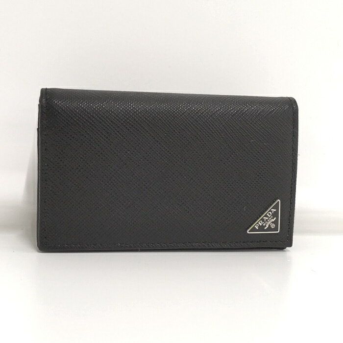 【中古】PRADA 名刺入れ サフィアーノ ブラック系 2MC122