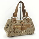 BVLGARI ハンドバッグ ロゴマニア キャンバス レザー ベージュ【中古】