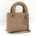 DIOR レディディオール カナージュ ミニ 2WAYハンドバッグ レザー マット ベージュ【中古】