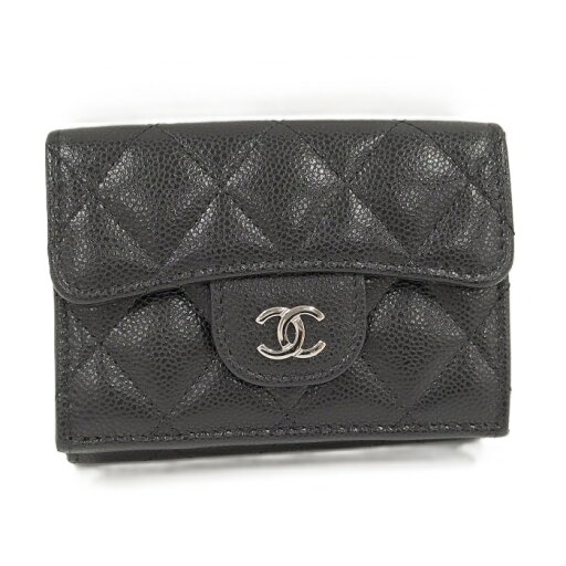 CHANEL 三つ折り 財布 ウォレット ココマーク マトラッセ キャビアスキン ブラック【中古】 CHANEL 三つ折り 財布 ウォレット ココマーク マトラッセ キャビアスキン ブラック【中古】