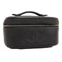 CHANEL バニティバッグ 化粧ポーチ キャビアスキン レザー ブラック A01997【中古】