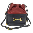 GUCCI ホースビット 巾着 ショルダーバッグ レザー レッド ネイビー 602118【中古】(4)