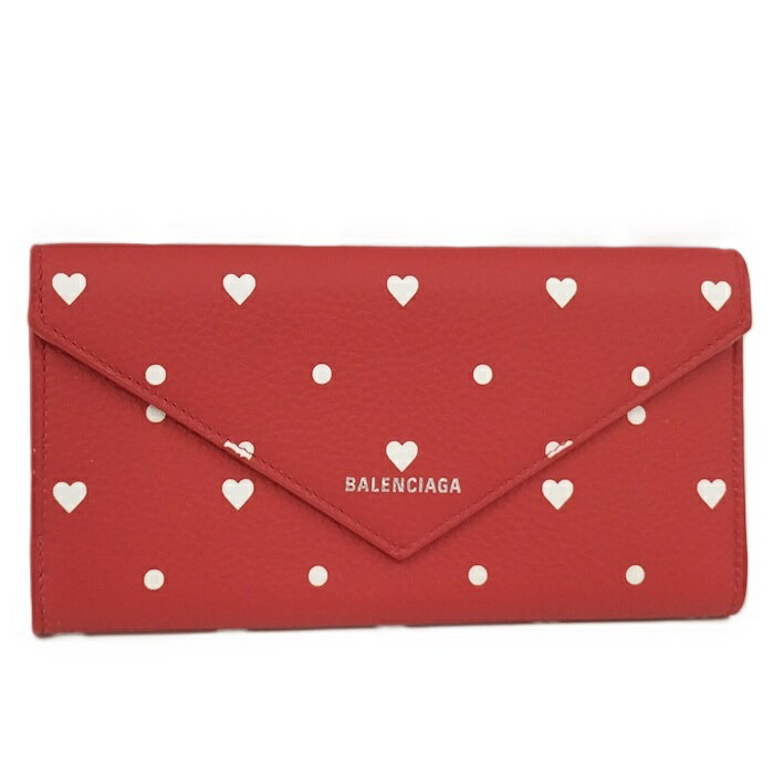 BALENCIAGA 二つ折り長財布 ハート レザー レッド 499207【中古】