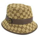 GUCCI フェドラハット GGキャンバス レザー キャンバス 表記サイズL 59cm ベージュ系 576587【中古】