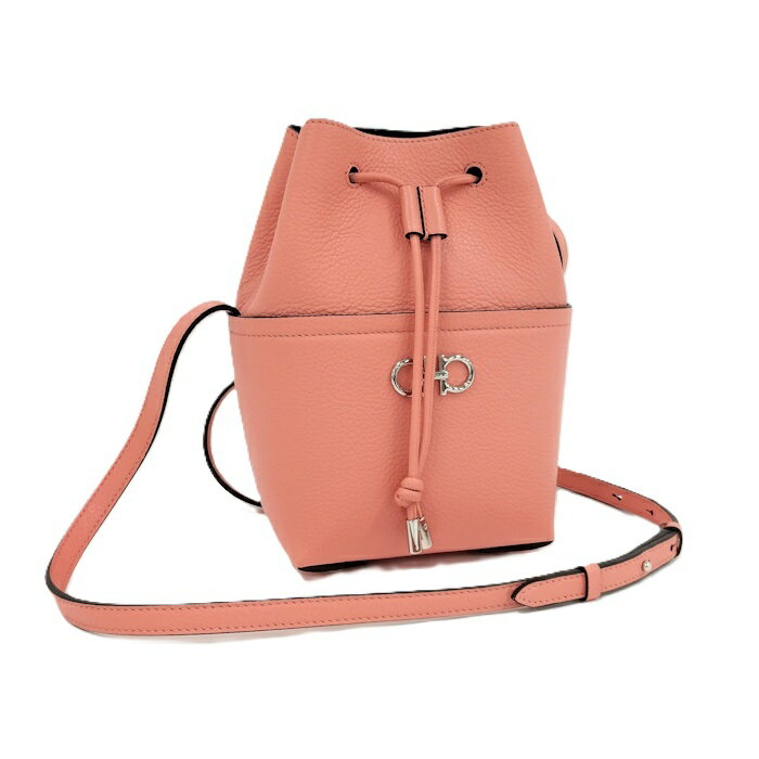 Salvatore Ferragamo ガンチーニ ミニ ドローストリング バケット ショルダーバッグ ピンク レザー【中古】