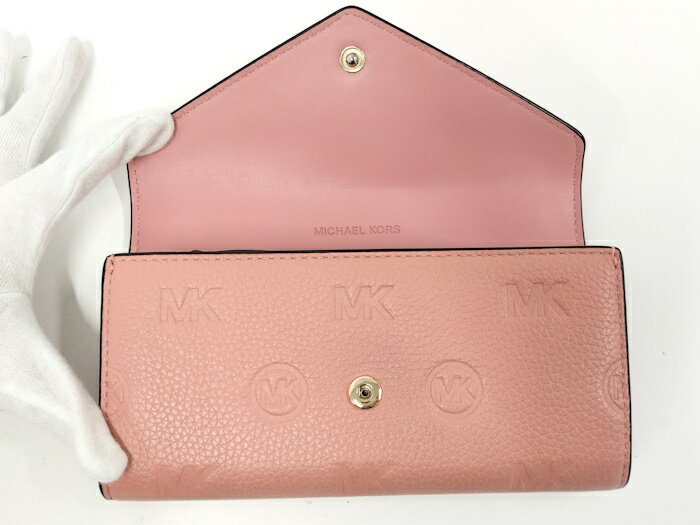 MICHAEL KORS エンベロープ 二つ折り長財布 レザー ピンク【中古】