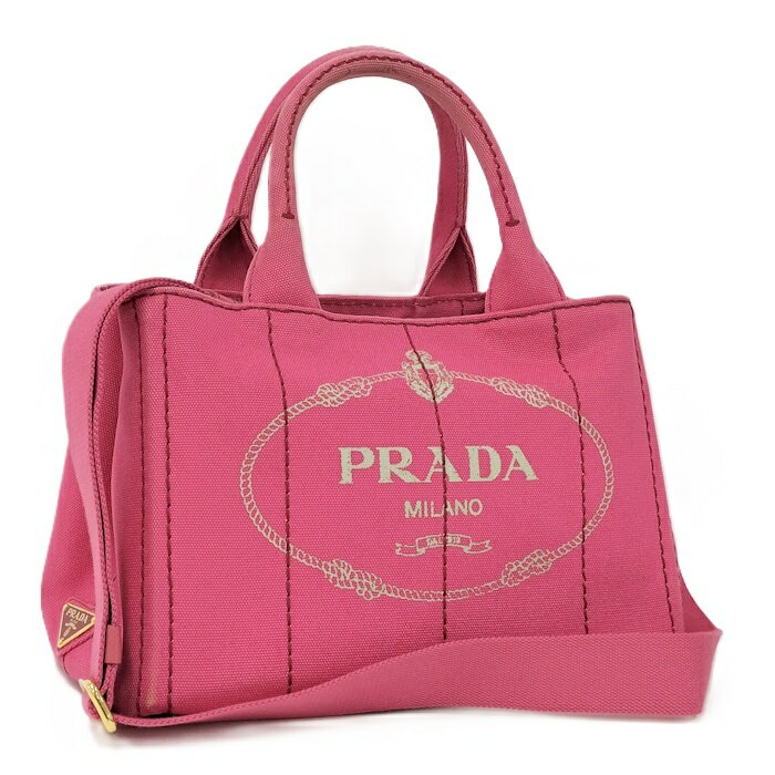PRADA カナパ 2WAYハンドバッグ キャンバス ピンク 1BG439【中古】