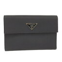 PRADA 3つ折り財布 ロゴ ナイロン ブラック【中古】