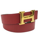 HERMES リバーシブル ベルト コンスタンス Hバックル レザー レッド グリーン ゴールド 65サイズ ◯Y刻印【中古】