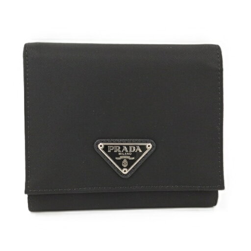 PRADA 三つ折り財布 ロゴプレート ナイロン ブラック 1M0176【中古】 PRADA 三つ折り財布 ロゴプレート ナイロン ブラック 1M0176【中古】