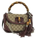 GUCCI 2WAYショルダーバッグ バンブー GGキャンバス レザー ベージュ ブラウン 240242【中古】