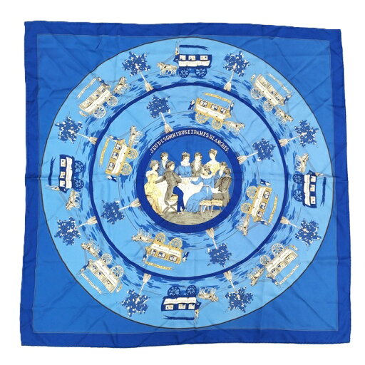 HERMES カレ90 スカーフ シルク100% ブルー【中古】 HERMES カレ90 スカーフ シルク100% ブルー【中古】