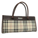 BURBERRY ハンドバッグ ノバチェック キャンバス レザー ベージュ ブラウン【中古】