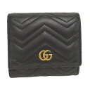 GUCCI 二つ折り財布 GGマーモント レザー ブラック 598629【中古】