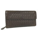 BOTTEGA VENETA 二つ折り長財布 イントレチャートレザー ブラウン 150509【中古】