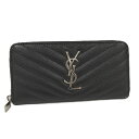 SAINT LAURENT PARIS ラウンドファスナー長財布 レザー ブラック 358094【中古】