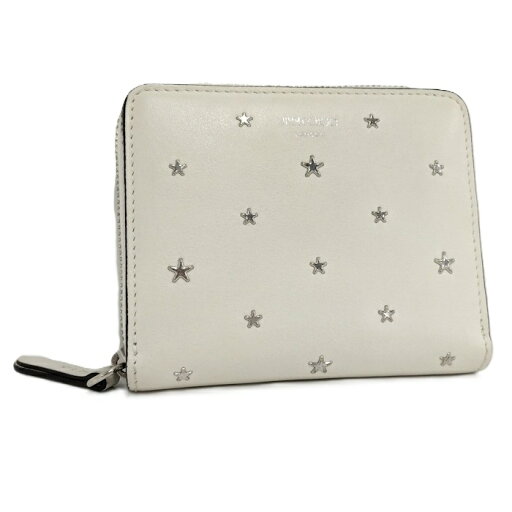 JIMMY CHOO ラウンドファスナー コインケース スタースタッズ レザー ホワイト【中古】 JIMMY CHOO ラウンドファスナー コインケース スタースタッズ レザー ホワイト【中古】