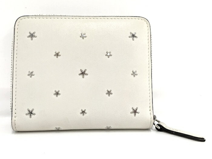 JIMMY CHOO ラウンドファスナー コインケース スタースタッズ レザー ホワイト【中古】