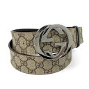 GUCCI ベルト インターロッキングG GGスプリーム PVC レザー ブラウン系 表記サイズ85・34 114984【中古】