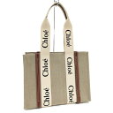 Chloe ウッディ ミディアム トートバッグ キャンバス ベージュ CHC23AS383【中古】