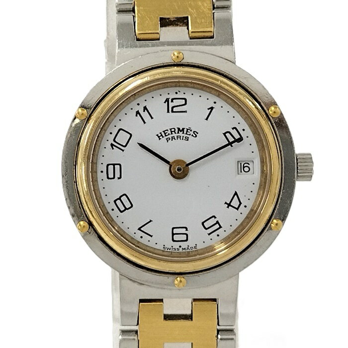 HERMES クリッパー レディース 腕時計 クオーツ SS GP ホワイト文字盤【中古】