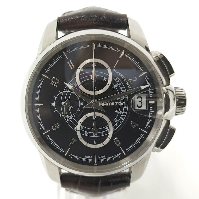 HAMIRTON レイルロード ブラックダイアル レザー 自動巻き クロノグラフ H40616535【中古】