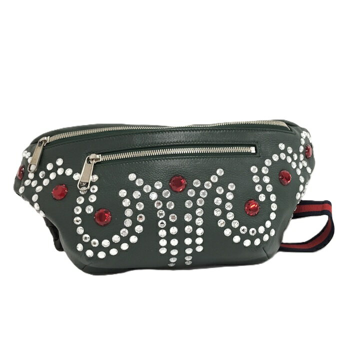 GUCCI ボディーバッグ ウエストバッグ レザー グリーン 484683【中古】