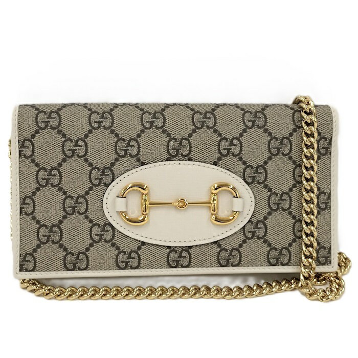 GUCCI チェーンウォレット ホースビット レザー PVC ベージュ アイボリー系 62189【中古】