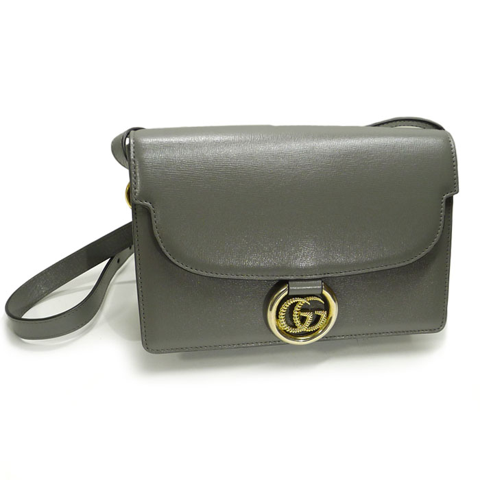 GUCCI GGマーモントショルダーバッグ レザー グレー ゴールド金具 589474【中古】