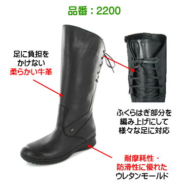 フィンコンフォート(Finn Comfort) レディース 靴 ロングブーツ定番 品番2200 SESTRIERE 幅約3E 色ブラック 防寒 外反母趾・内反小趾などの足のトラブルの方にもオススメドイツ最高級コンフォートシューズ