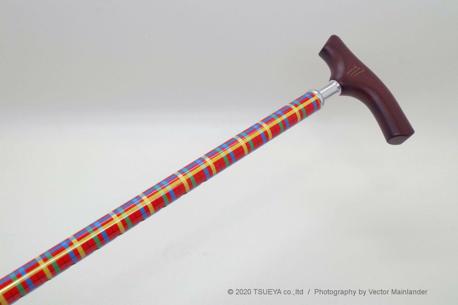 楽天サカイ卸売センター608ES-8696　つえ屋 おしゃれ お洒落 かわいい 伸縮 シニア 散歩 リハビリ 古希 喜寿 米寿 卒寿 白寿 赤地・チェック柄 ステッキ 軽量 プレゼント 贈り物 健康