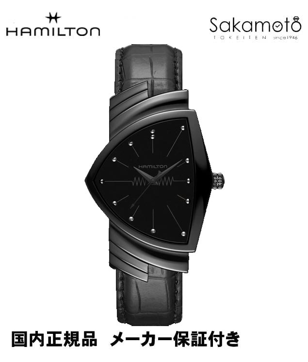 ベンチュラ 腕時計（メンズ） 国内正規品【ハミルトン】HAMILTONベンチュラオールブラックベンチュラ　三角時計　ブラック文字盤　革ストラップ　【H24401731】