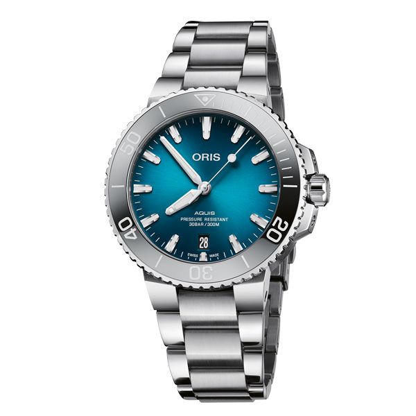 国内正規品　ORIS オリス　Aquis　アクイスデイト　自動巻き　39.5ミリケース　ブルー文字盤　30気圧防水　ステンレス　メタルバンド　【01 733 7732 4155-07 8 21 05PEB】