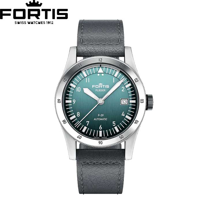 フォルティス 【あす楽】国内正規品フォルティスFORTIS　レザーストラップ　39ミリケース【メンズ】【F4220020】Flieger F-39　ペトロール（青緑）自動巻き　リサイクルステンレス使用　革ストラップモデル