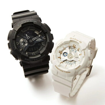 正規品 CASIO カシオ PairWatch ペアウォッチ G-SHOCK&BABY-G プレゼント ギフト カップル 夫婦 記念日 誕生日 ジーショック ベビージー 「ブラック&ホワイト」 BigFace 丸型 デジアナ 電池式クオーツ 純正ペアケース 【GA-110-1BJF&BA-110GA-7A1JF】