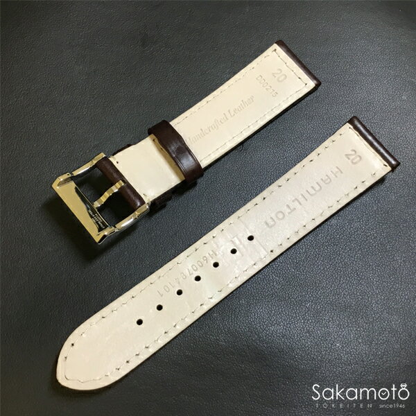 【訳あり】純正部品　バネ棒付　HAMILTON　ハミルトン　Khaki Navy Pioneer　カーキ ネイビー パイオニア　40ミリケース用　ダークブラウン　カーフ　ホワイトステッチ　革バンド　20ミリ　H784550／H784650対応　H600.784.101