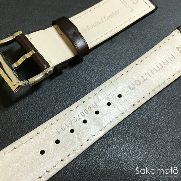 【訳あり】純正部品　バネ棒付　HAMILTON　ハミルトン　Khaki Navy Pioneer　カーキ ネイビー パイオニア　40ミリケース用　ダークブラウン　カーフ　ホワイトステッチ　革バンド　20ミリ　H784550／H784650対応　H600.784.101