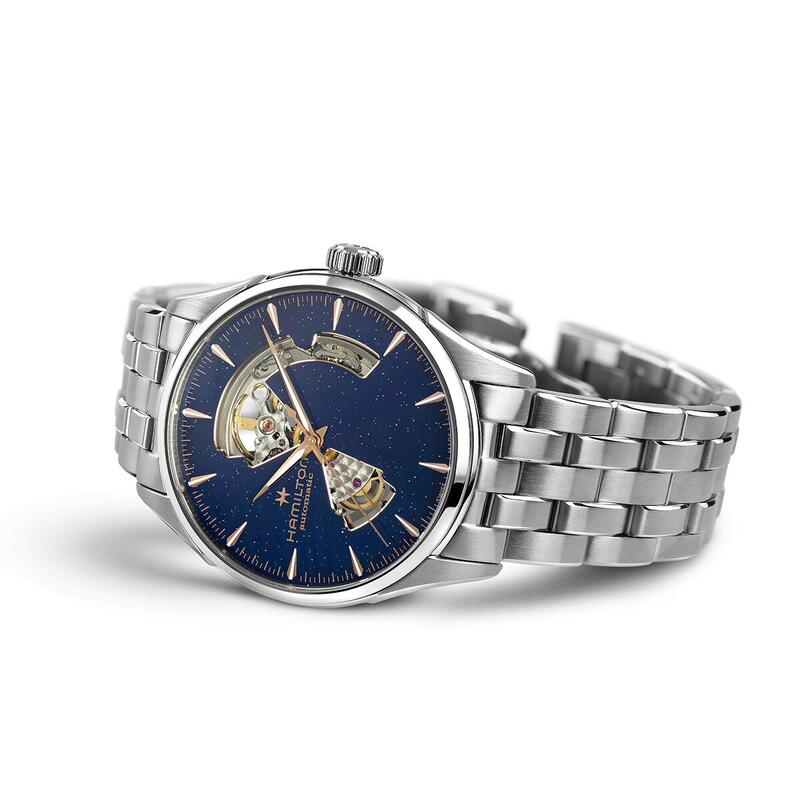 正規品ハミルトン「HAMILTON」　ジャズマスター　オープンハート　ミッドナイト文字盤（アベンチュリン仕上げ）ステンレスバンド　ケースサイズ42ミリ【H32705140】