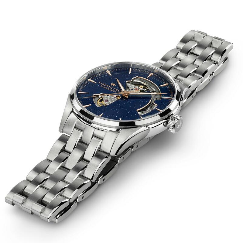 正規品ハミルトン「HAMILTON」　ジャズマスター　オープンハート　ミッドナイト文字盤（アベンチュリン仕上げ）ステンレスバンド　ケースサイズ42ミリ【H32705140】