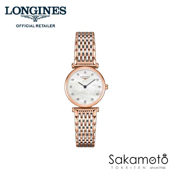 【あす楽】正規品ロンジンlongines「ラ グランクラシック」 La Grande Classique レディースウォッチ 24ミリケース 薄型 厚さ5ミリ ステンレス＆PG PVD 白蝶貝文字盤＆ダイヤモンド12石 送料無料【L42091977】【L4.209.1.97.7】