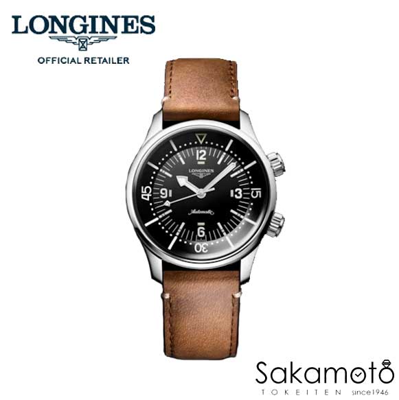 【新作】国内正規品ロンジンlongines　スイス製　レジェンドダイバー(Legend Diver）自動巻 　レザーストラップ　39ミリケース　メンズ　ブラック文字盤【男性用】【L3.764.4.50.0】【L37644500】