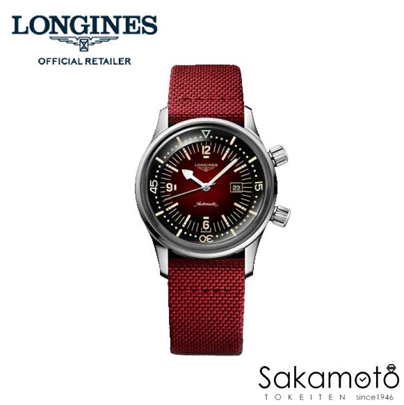 国内正規品ロンジンlongines　スイス製　レジェンドダイバー(Legend Diver）ボルドー　自動巻 デイト付き　36ミリケース　メンズ　ユニセックス【L3.374.4.40.2】【L33744402】