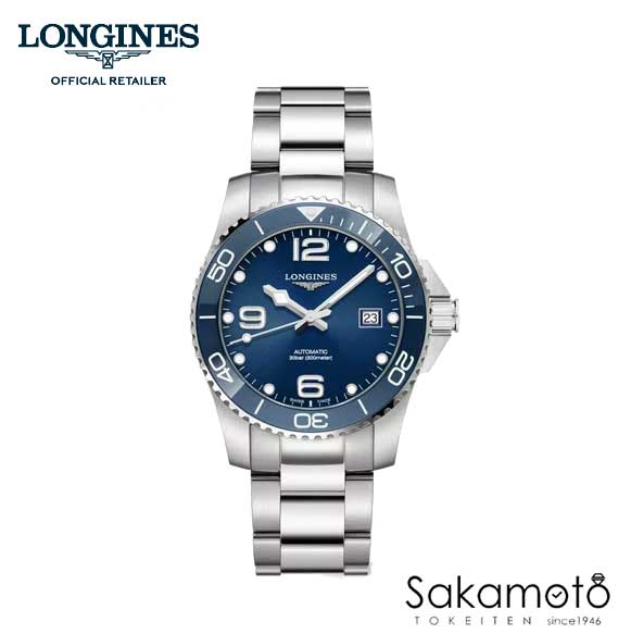 ロンジン 腕時計（メンズ） 【あす楽】国内正規品ロンジンlongines 　ハイドロコンクエスト　セラミックベゼル ダイバー　30気圧防水　自動巻　41ミリケース　メンズ　【男性用】　ブルー文字盤　送料無料【L3.781.4.96.6】