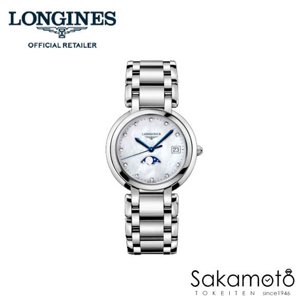 ロンジン 腕時計（レディース） 正規品ロンジンlongines　「プリマルナ」　PrimaLuna　レディース腕時計　30.5ミリ　クオーツ　ムーンフェイズ　デイト付き　ステンレスモデル　ダイアモンド インデックス　【L8.115.4.87.6】【l81154876 】