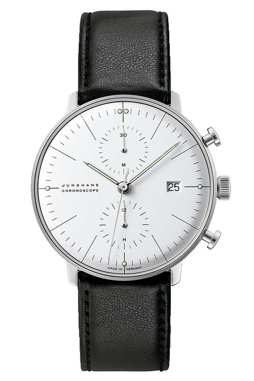 【あす楽】国内正規品ドイツ製ユンハンス【JUNGHANS】　バウハウス最後の巨匠「MAX・BILL」マックスビルデザイン　機械式クロノグラフ　クロノスコープ　ホワイト文字盤【土日祝日発送可能】【027/4600.00】【027 4600 00】